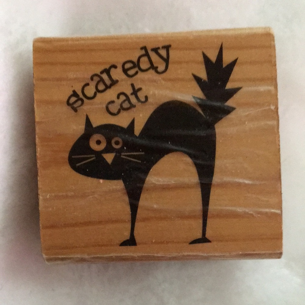 Scaredy Cat Wooden Stamp - Black